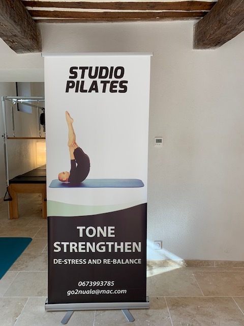 Freestanding banner for Pilates studio